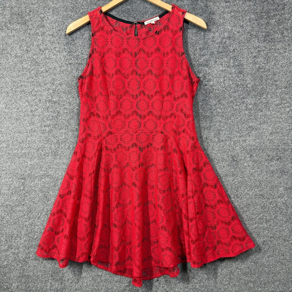 Charlotte Russe Dress Size L Red Lace Skater Sleeveless Fit Flare Mini